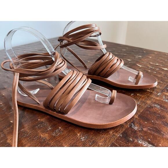 Beek Chickadee Leather Ankle Wrap Sandals Brown Cognac Size 6 - Picture 2 of 12